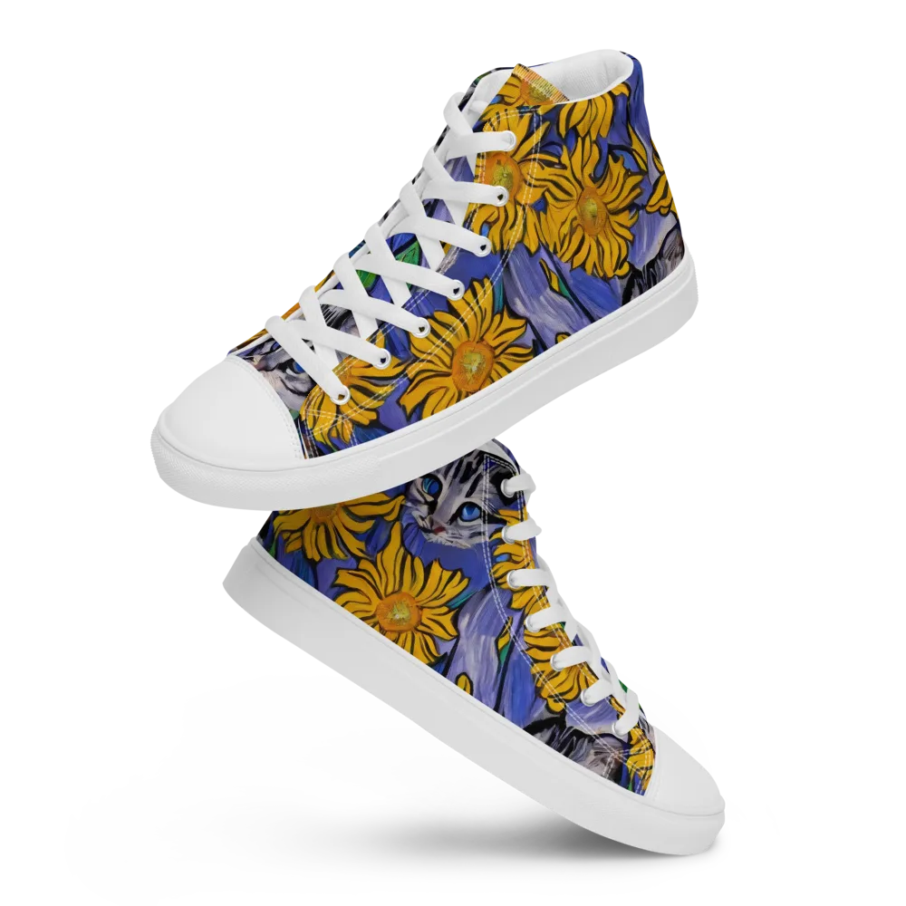 Feline Flora on Men's High Top Canvas Shoes — Front