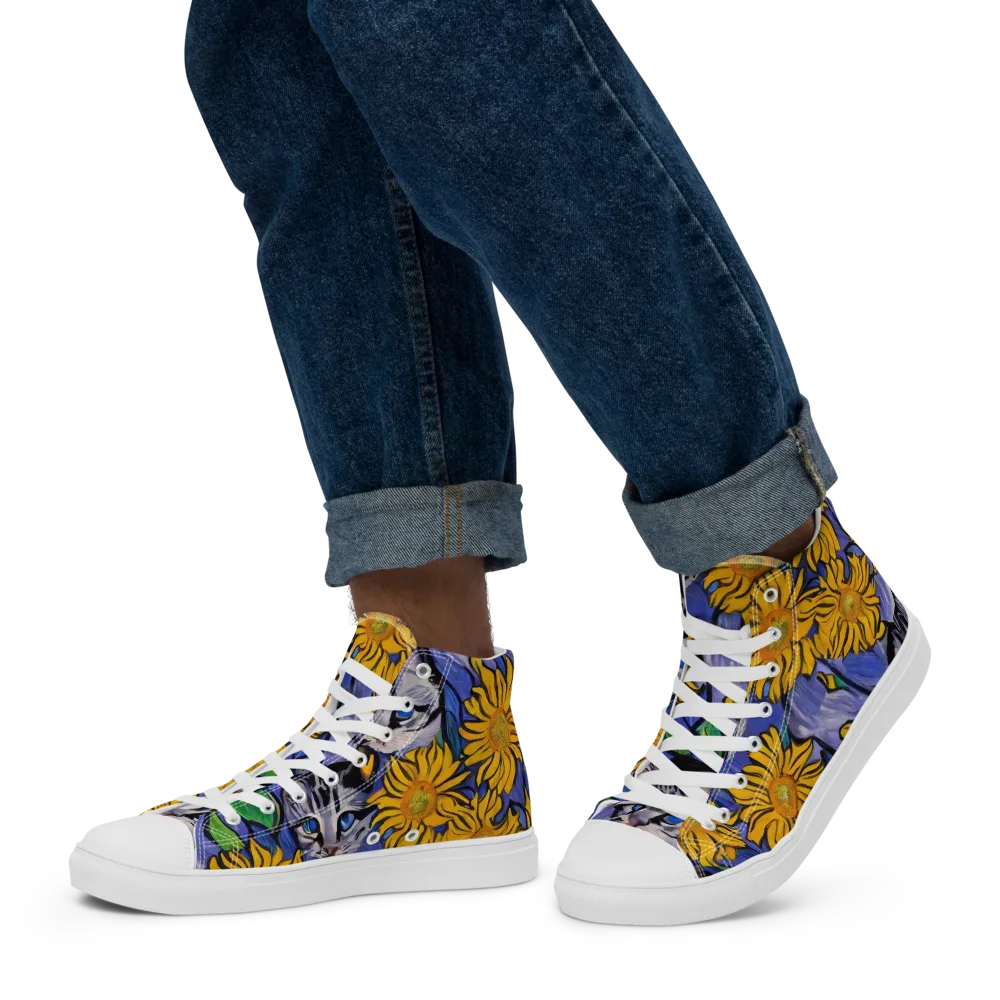 Feline Flora on Men's High Top Canvas Shoes — Left