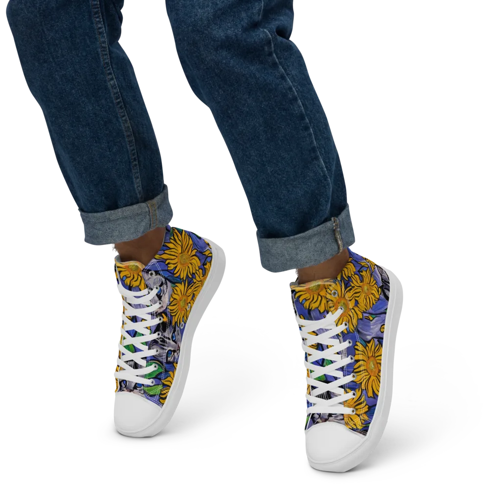 Feline Flora on Men's High Top Canvas Shoes — Left