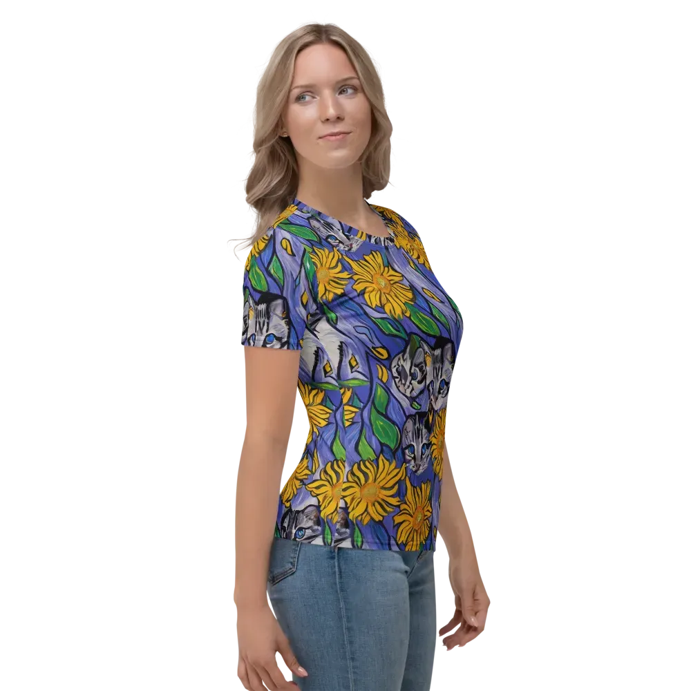 Feline Flora on Women's Crew Neck T-Shirt — Right