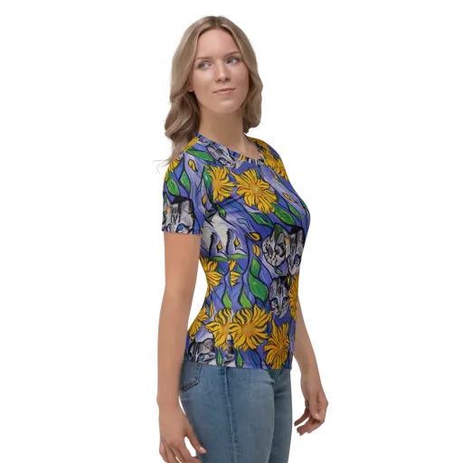 Feline Flora on a Women's Crew Neck T-Shirt