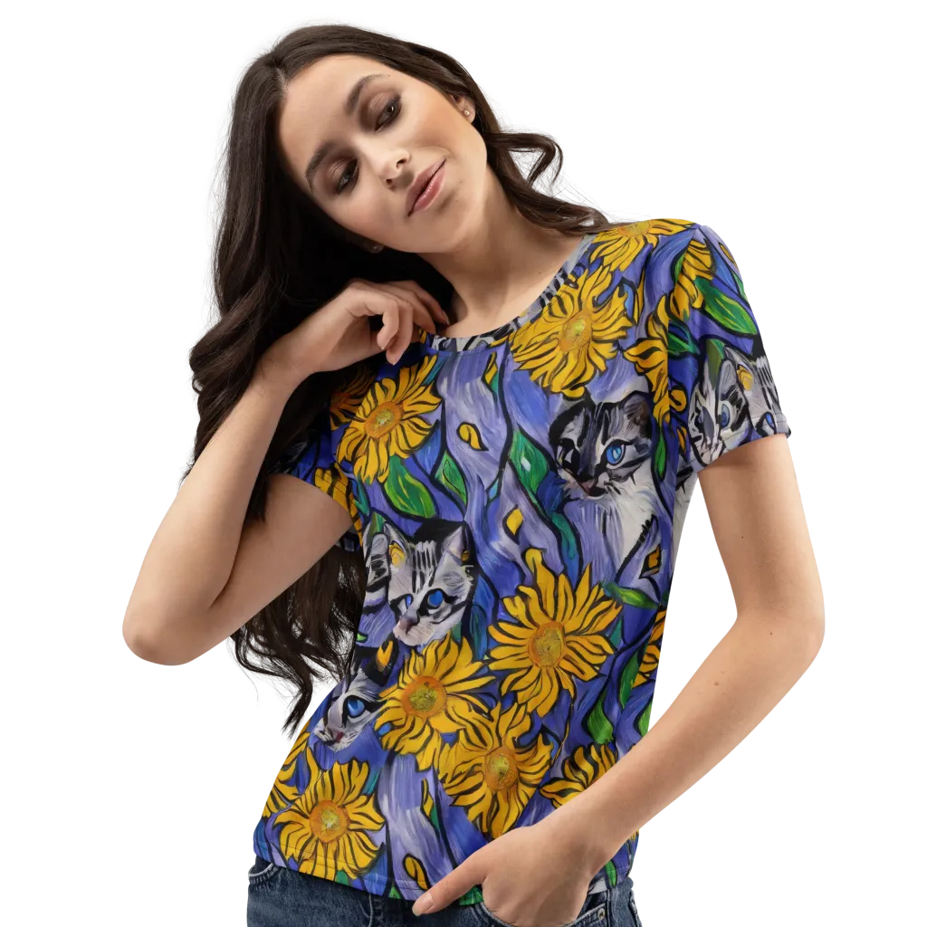 Feline Flora on Women's Crew Neck T-Shirt — Left Front