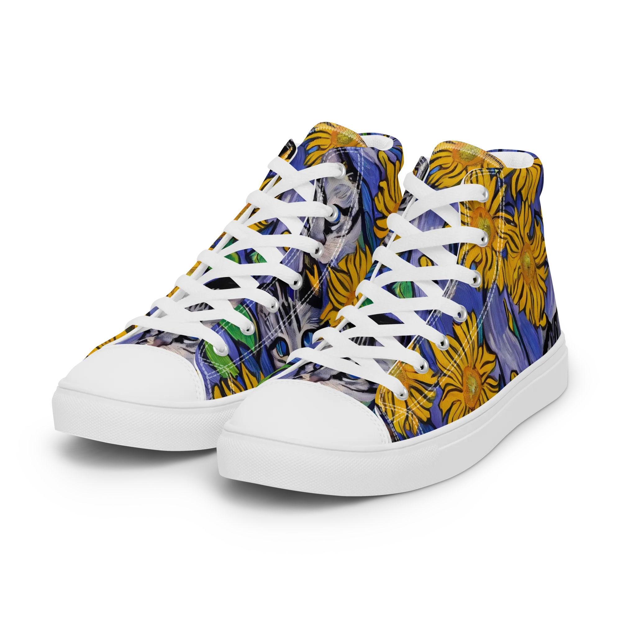 Feline Flora on Women's High Top Canvas Shoes — Left Front