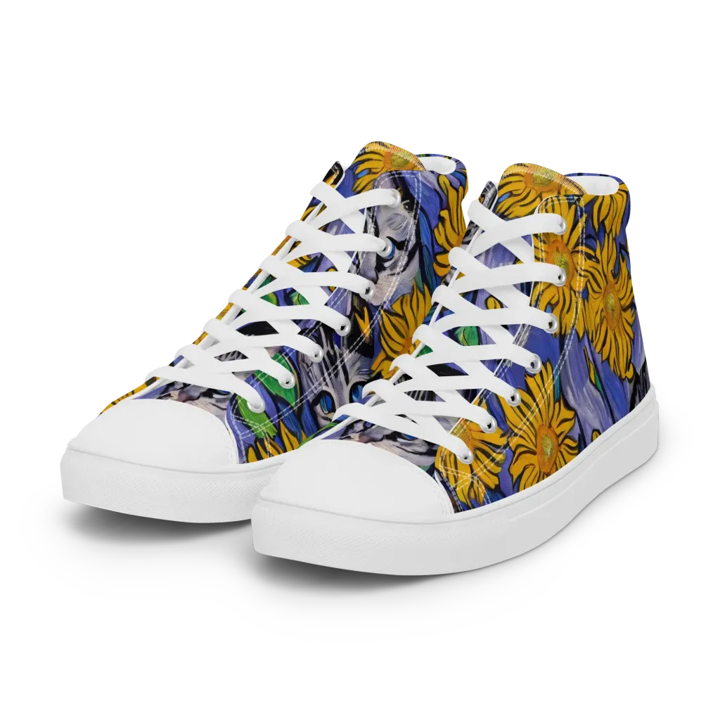 Feline Flora on Women's High Top Canvas Shoes — Left Front