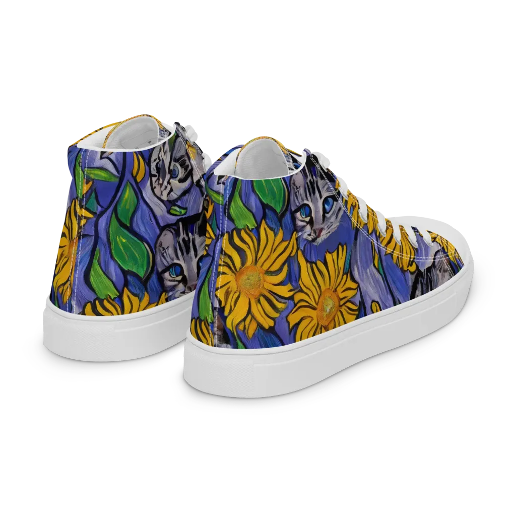 Feline Flora on Women's High Top Canvas Shoes — Right Back