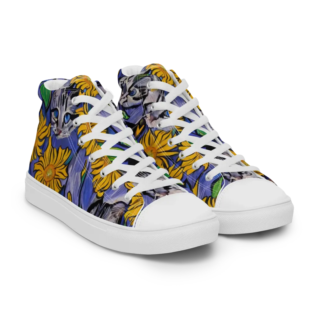 Feline Flora on Women's High Top Canvas Shoes — Right Front