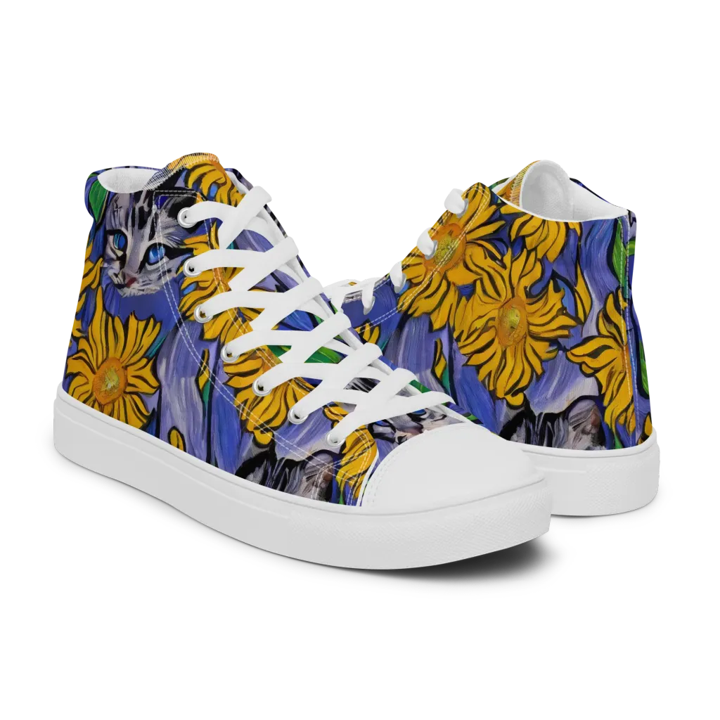 Feline Flora on Women's High Top Canvas Shoes — Right