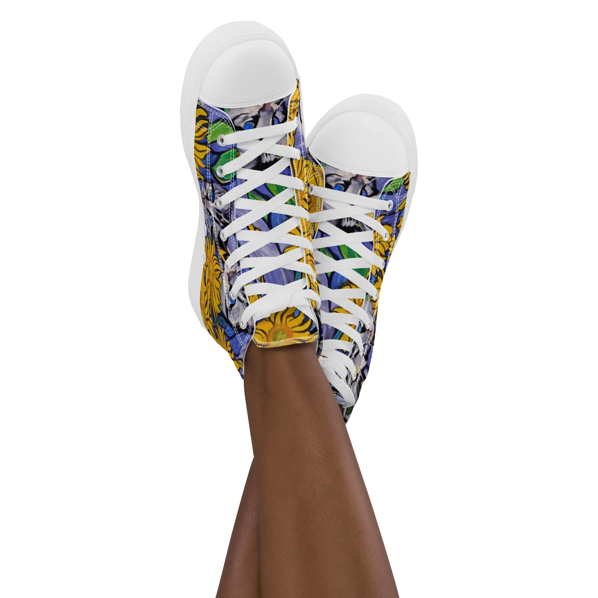 Feline Flora on Women's High Top Canvas Shoes — Front