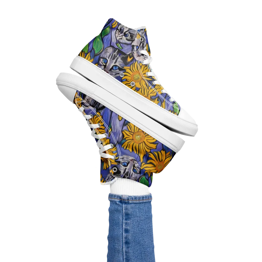 Feline Flora on Women's High Top Canvas Shoes — Left