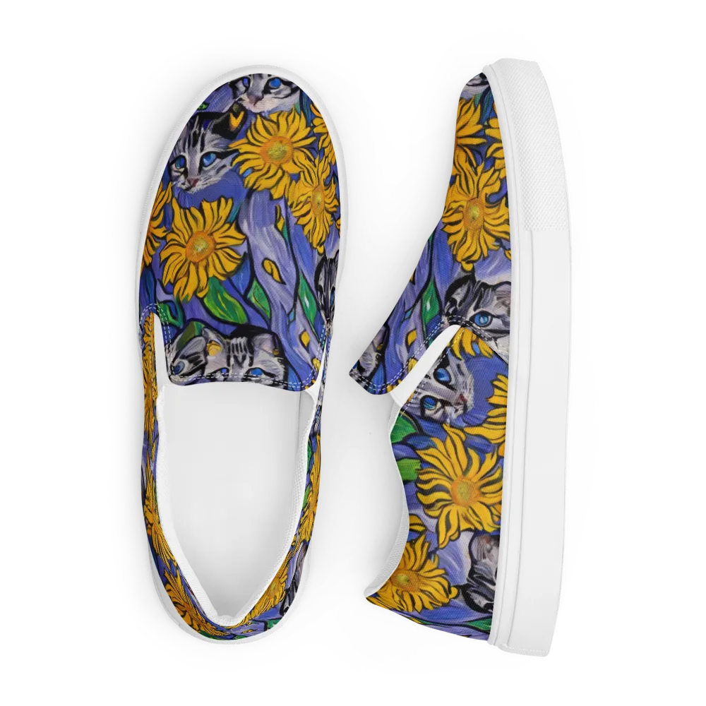 Feline Flora on Men's Slip-On Canvas Shoes — Front