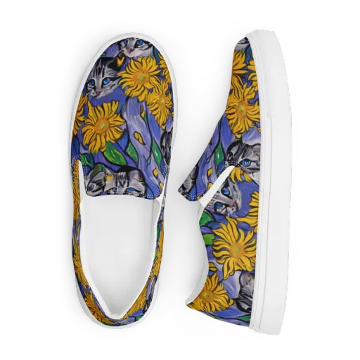 Feline Flora on a Men's Slip-On Canvas Shoes