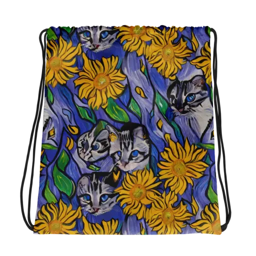 Feline Flora on a Drawstring Bag