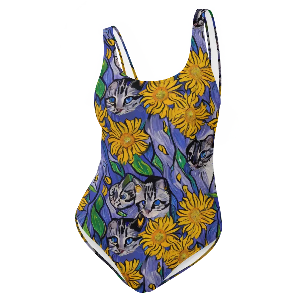Feline Flora on One-Piece Swimsuit — Front