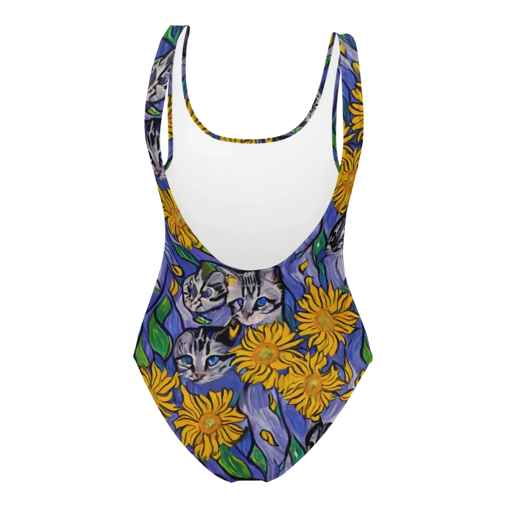 Feline Flora on One-Piece Swimsuit — Back