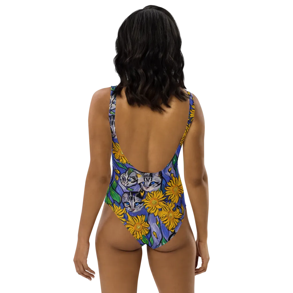Feline Flora on One-Piece Swimsuit — Back
