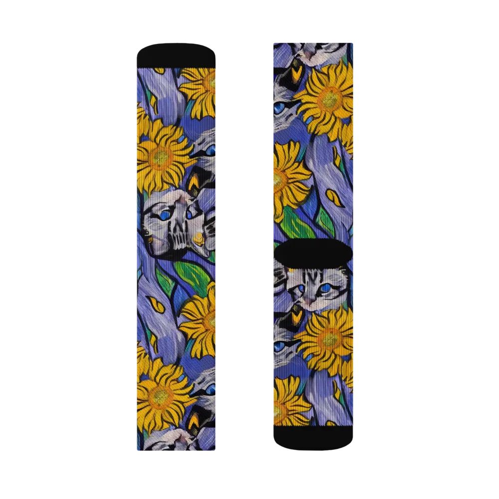 Feline Flora on Socks — Left Sock