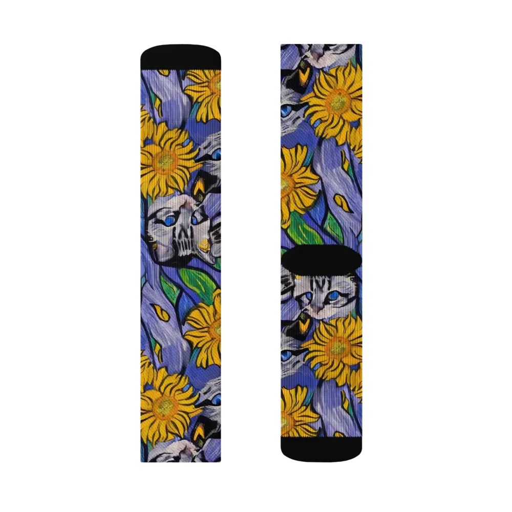Feline Flora on Socks — Right Sock