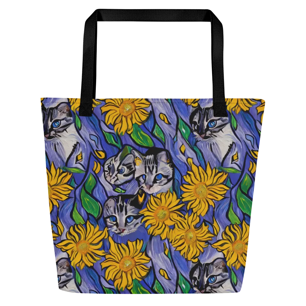 Feline Flora on Large Tote Bag W/ Pocket — Front