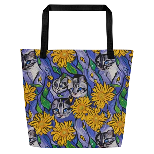 Feline Flora on a Large Tote Bag W/ Pocket