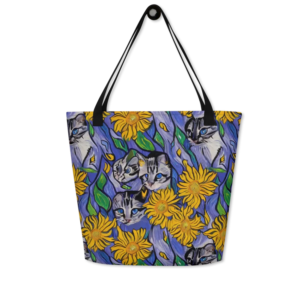 Feline Flora on Large Tote Bag W/ Pocket — Front