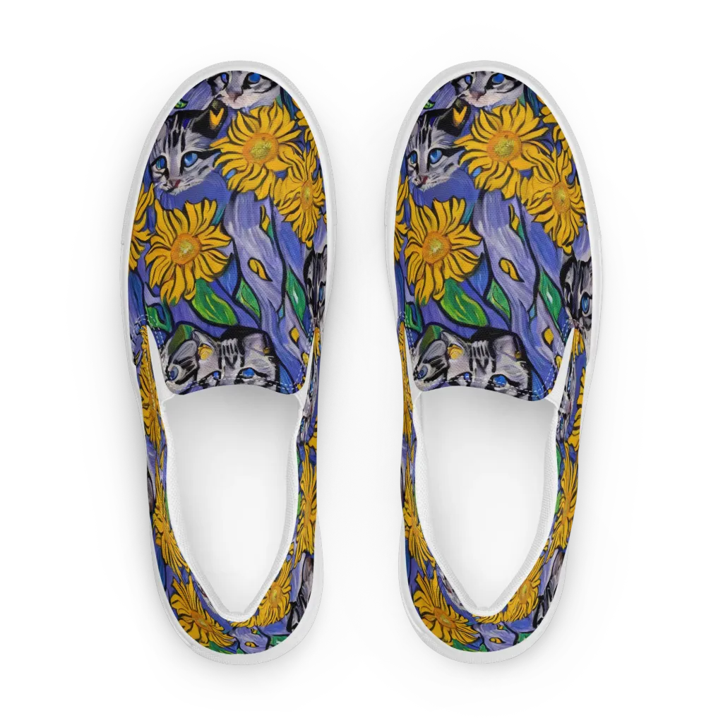 Feline Flora on Women's Slip-On Canvas Shoes — Front