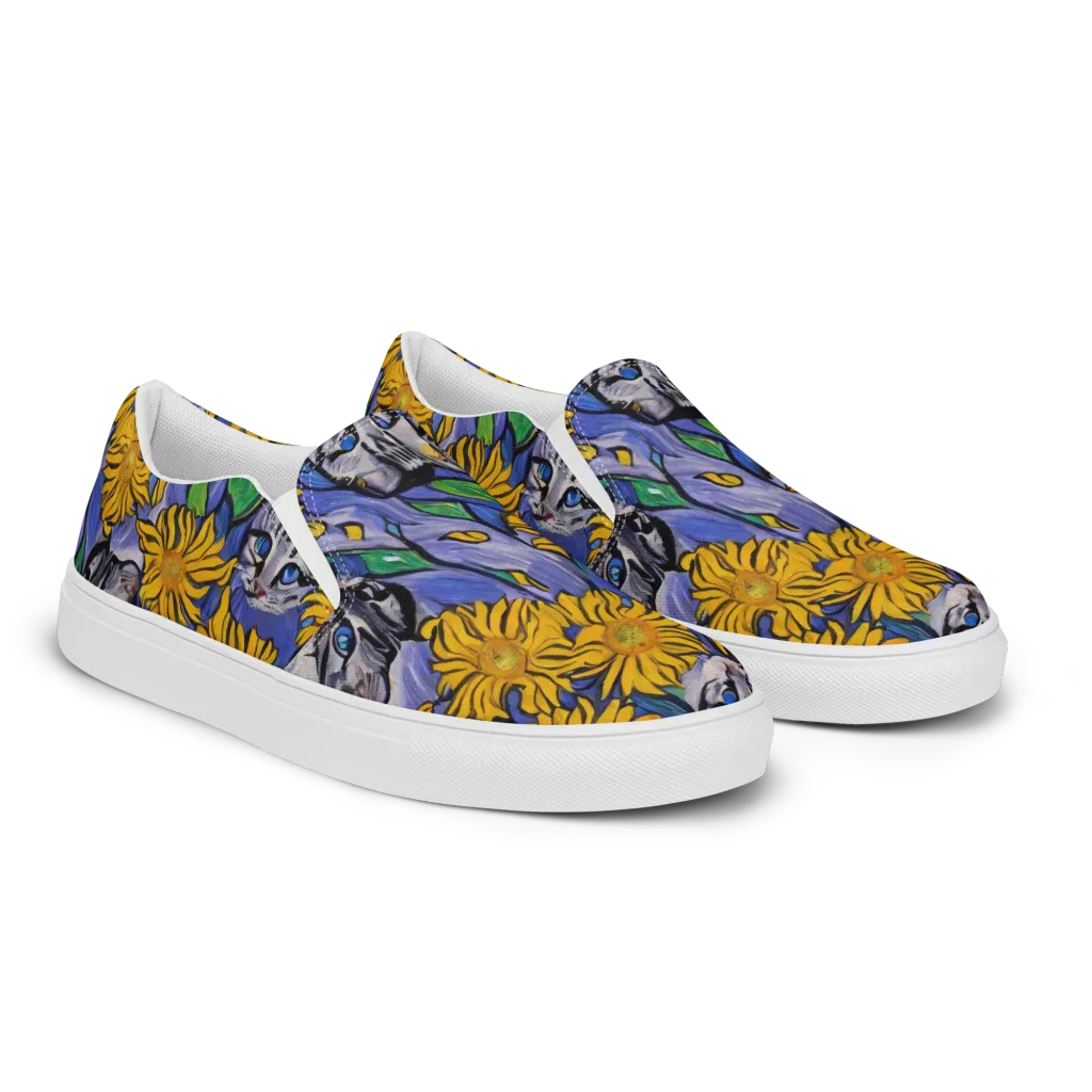 Feline Flora on Women's Slip-On Canvas Shoes — Right Front