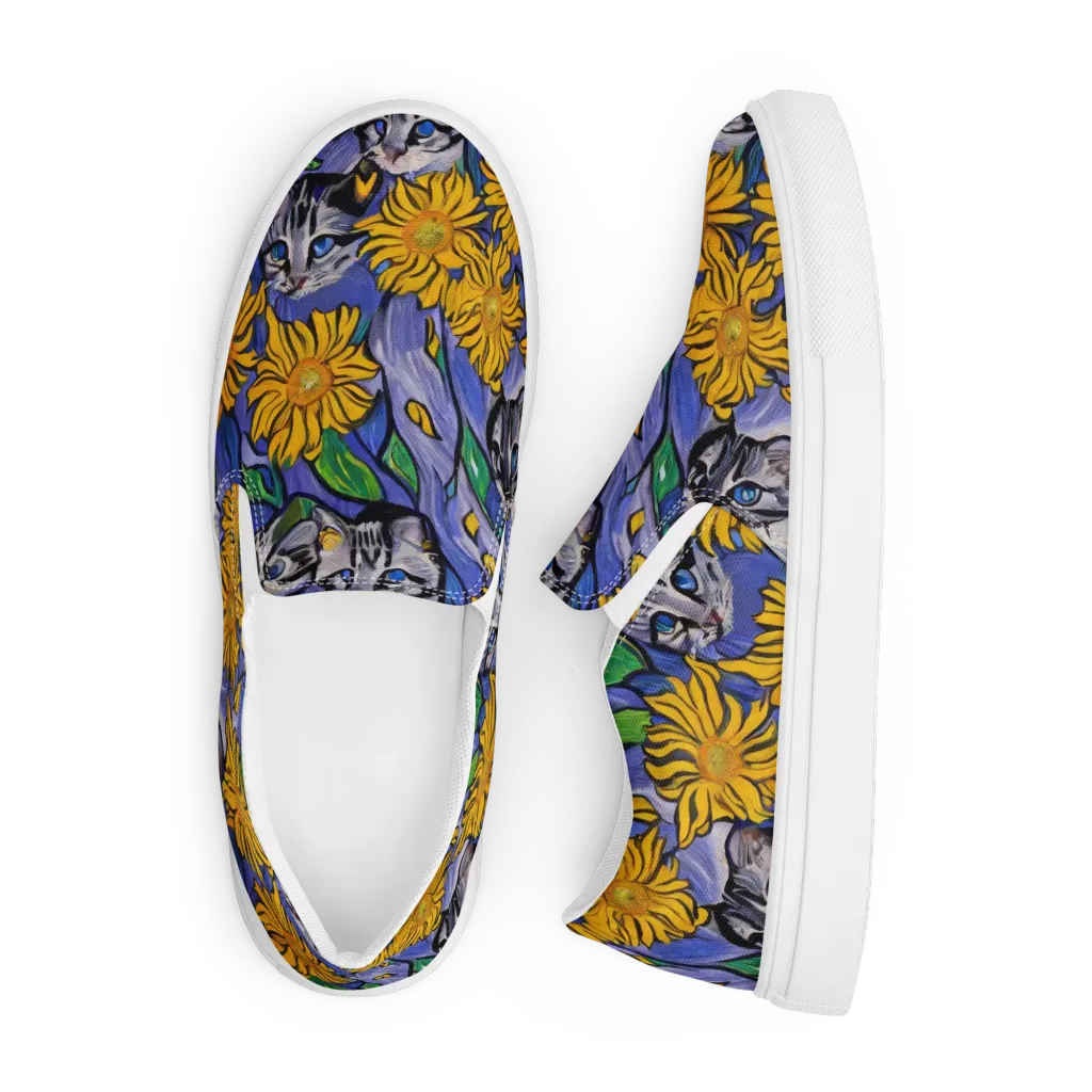 Feline Flora on Women's Slip-On Canvas Shoes — Front
