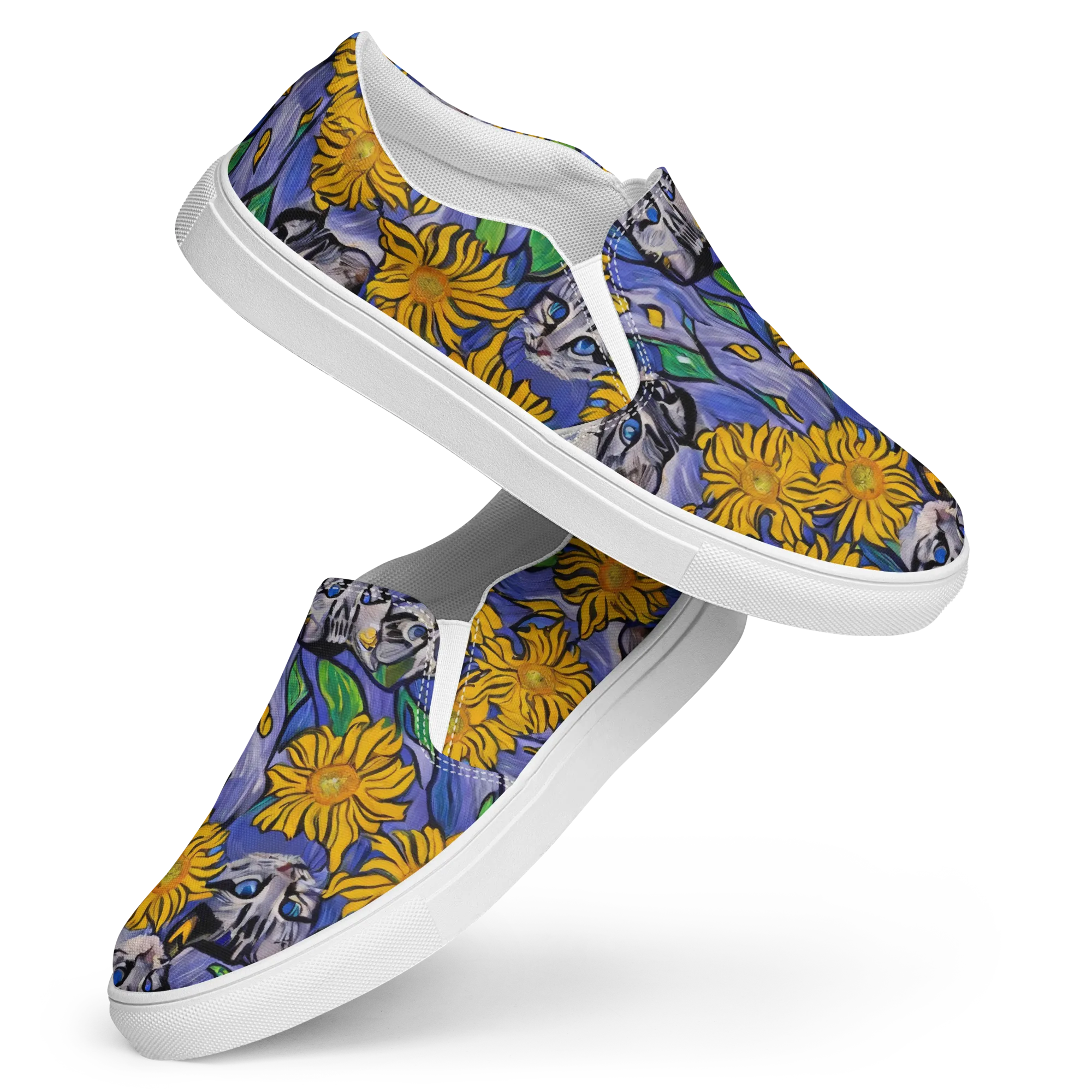 Feline Flora on Women's Slip-On Canvas Shoes — Front