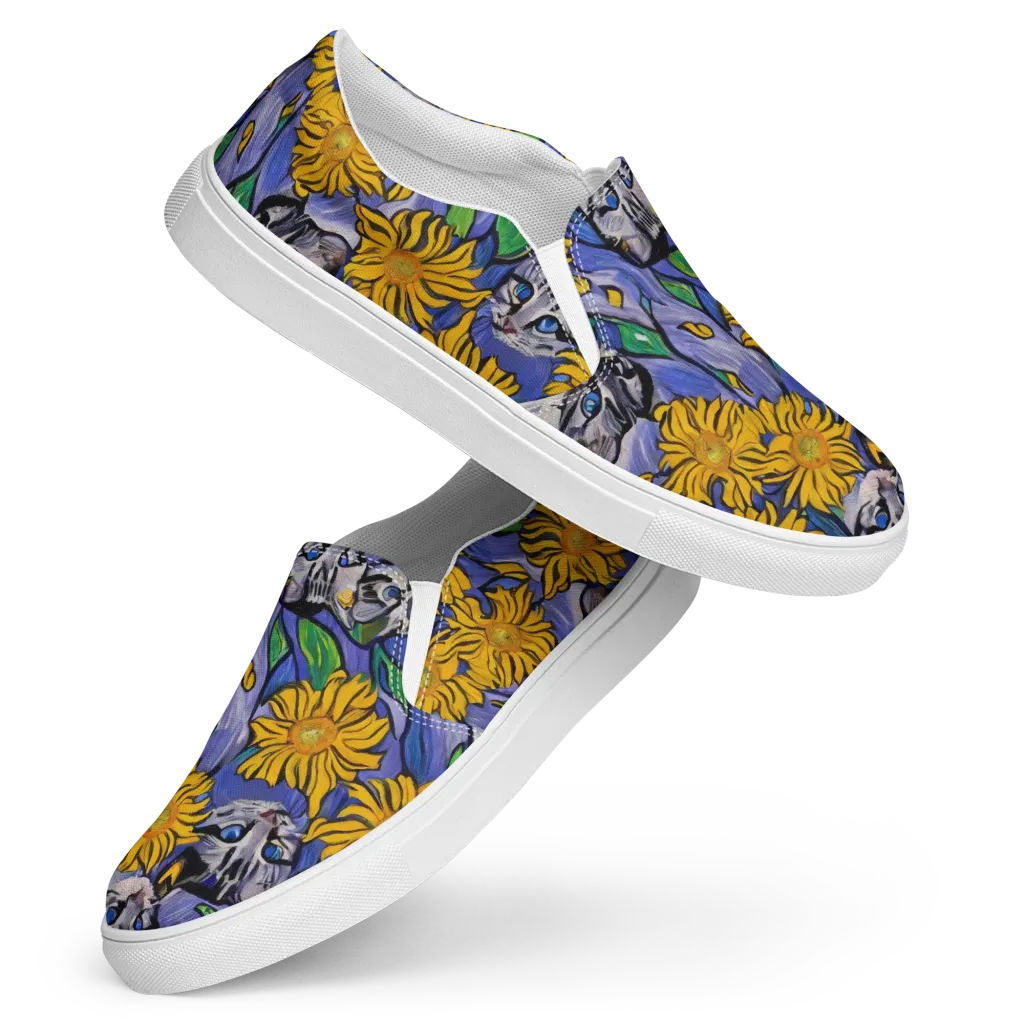 Feline Flora on Women's Slip-On Canvas Shoes — Front