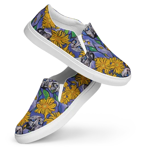Feline Flora on a Women's Slip-On Canvas Shoes