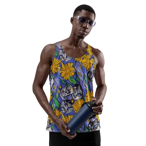 Feline Flora on a Men's Tank Top