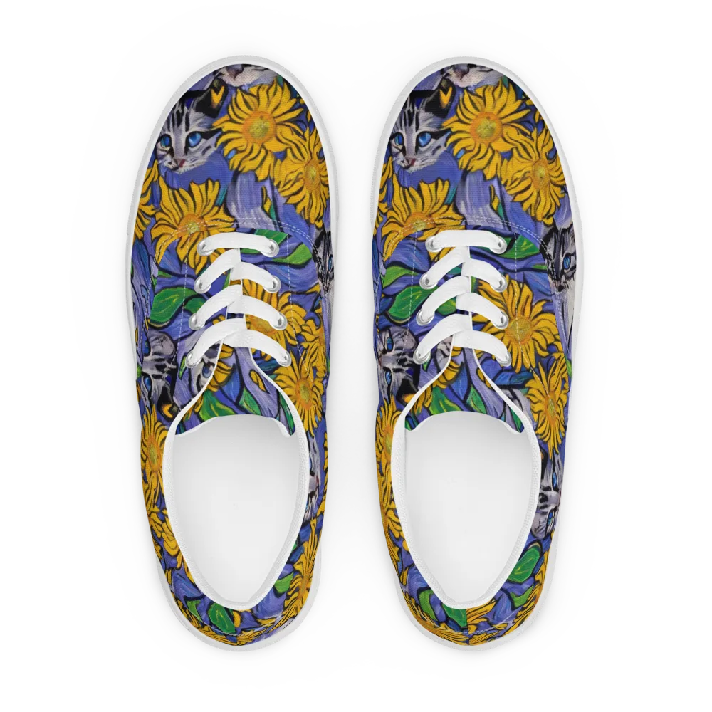 Feline Flora on Men's Lace-Up Canvas Shoes — Front