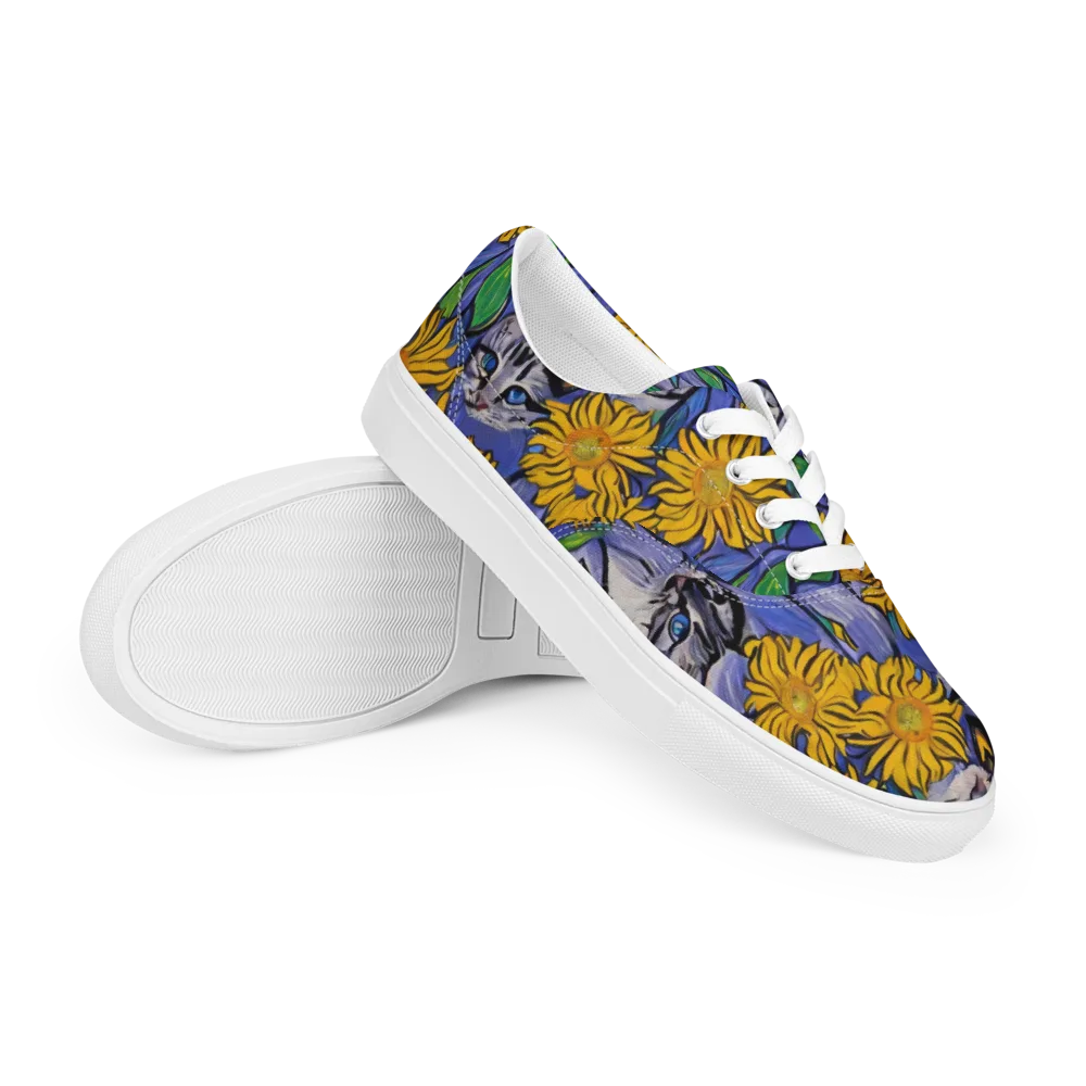 Feline Flora on Men's Lace-Up Canvas Shoes — Right Front