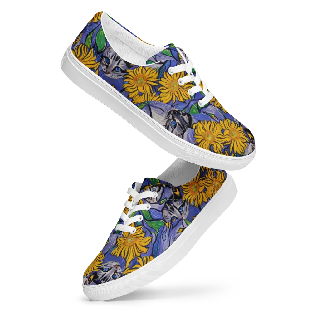 Feline Flora on Men's Lace-Up Canvas Shoes — Front