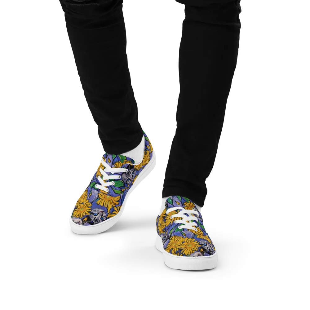 Feline Flora on Men's Lace-Up Canvas Shoes — Front