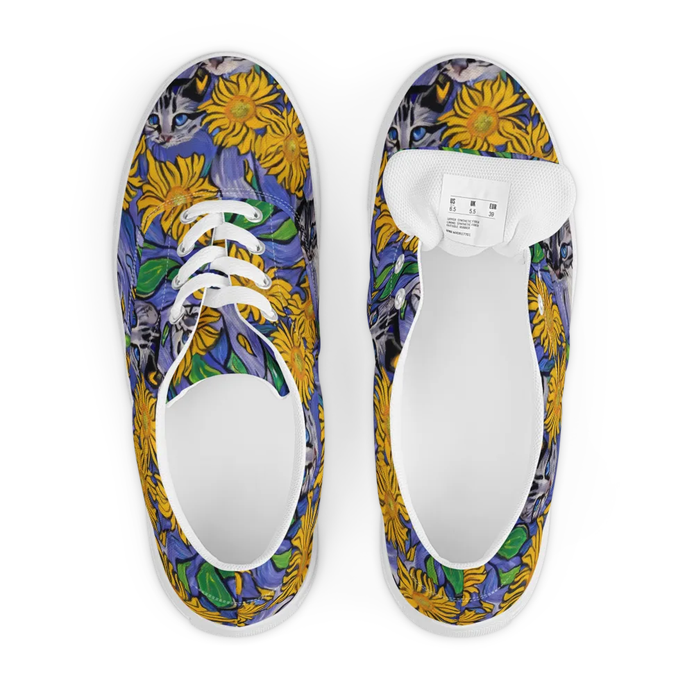 Feline Flora on Men's Lace-Up Canvas Shoes — Front