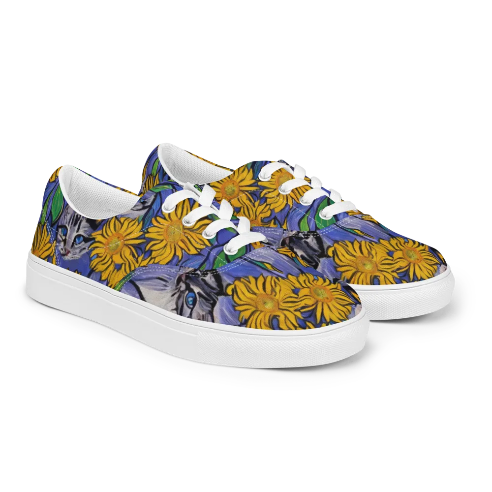 Feline Flora on Men's Lace-Up Canvas Shoes — Right Front