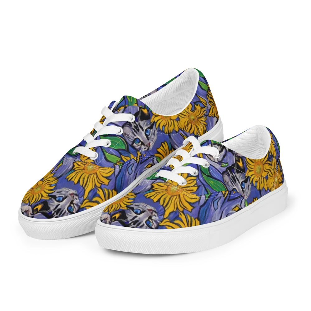 Feline Flora on Men's Lace-Up Canvas Shoes — Left Front