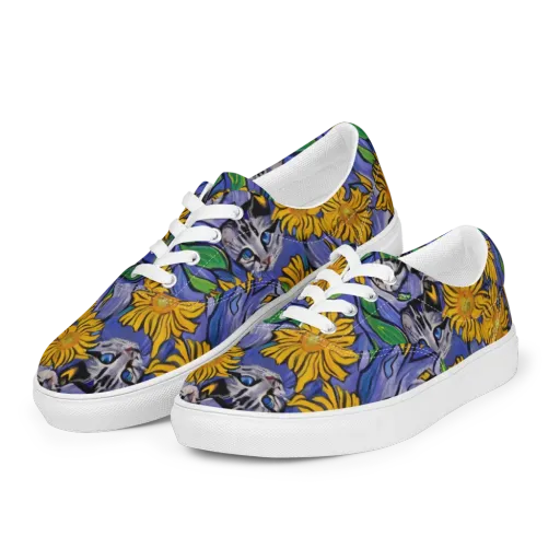 Feline Flora on a Men's Lace-Up Canvas Shoes