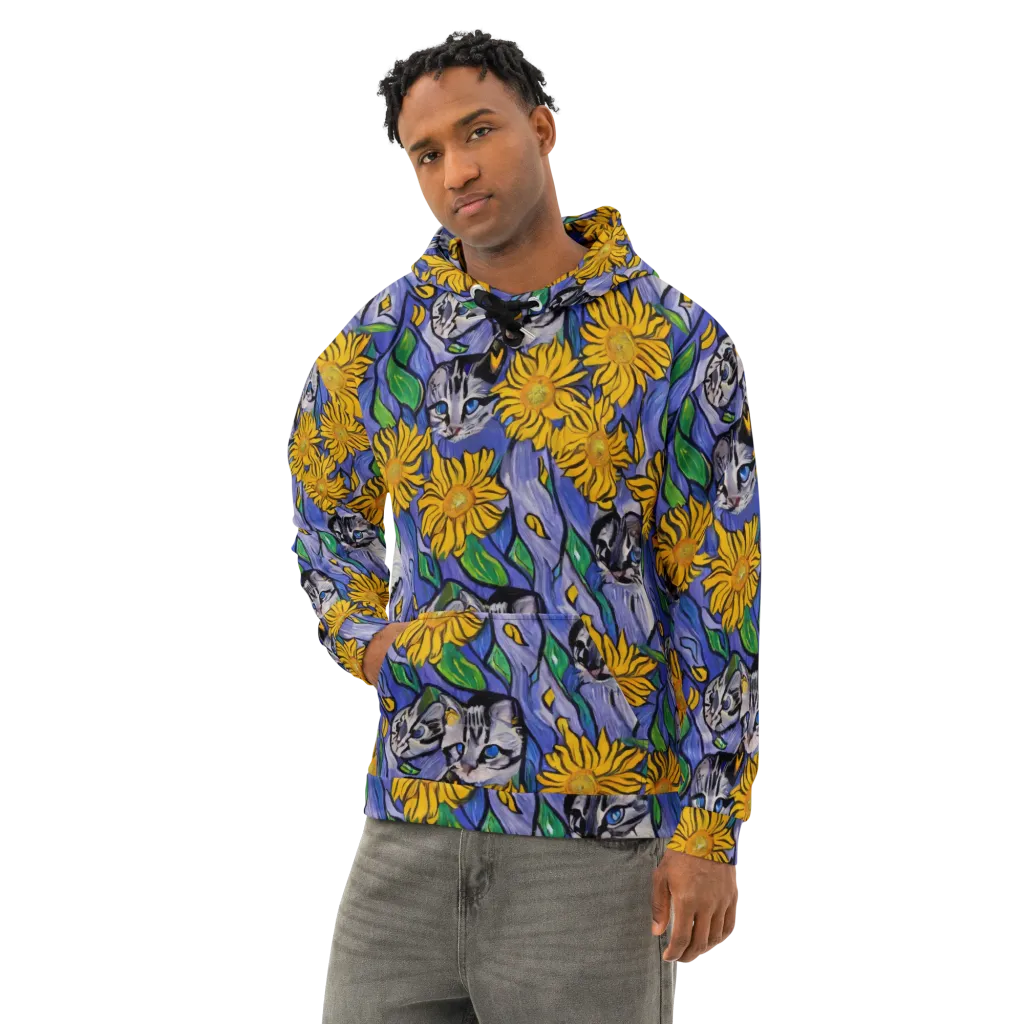 Feline Flora on Cotton Hoodie — Left Front