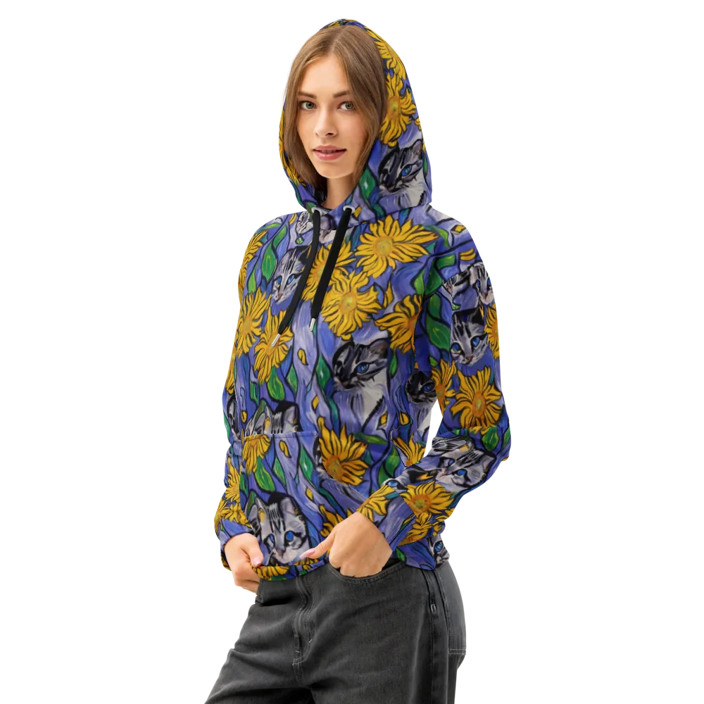 Feline Flora on Cotton Hoodie — Left Front