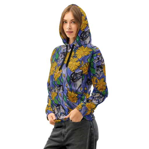 Feline Flora on a Cotton Hoodie