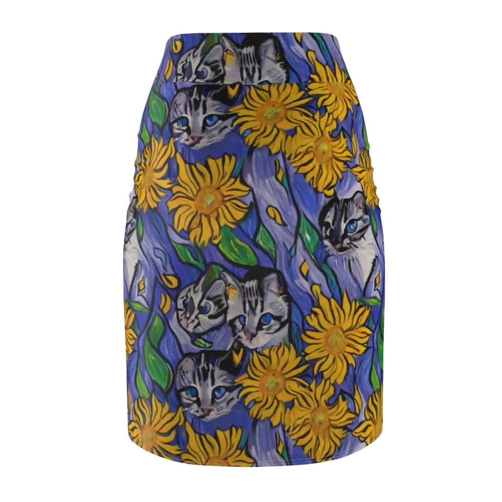 Feline Flora on Pencil Skirt — Back
