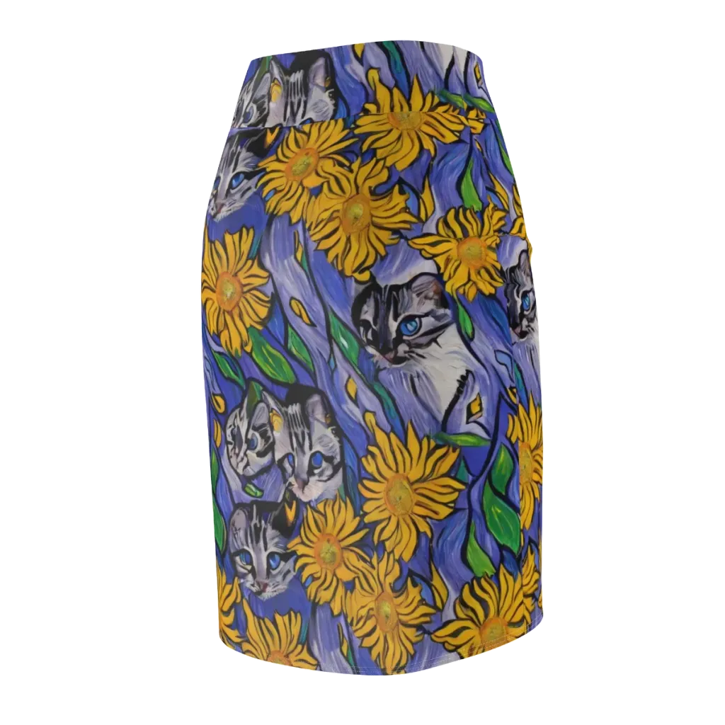 Feline Flora on Pencil Skirt — Back Side