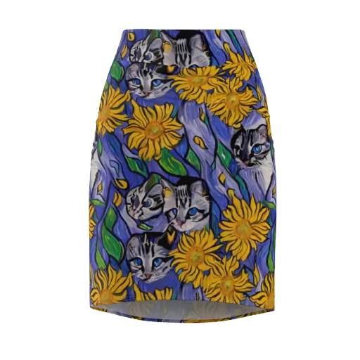 Feline Flora on a Pencil Skirt