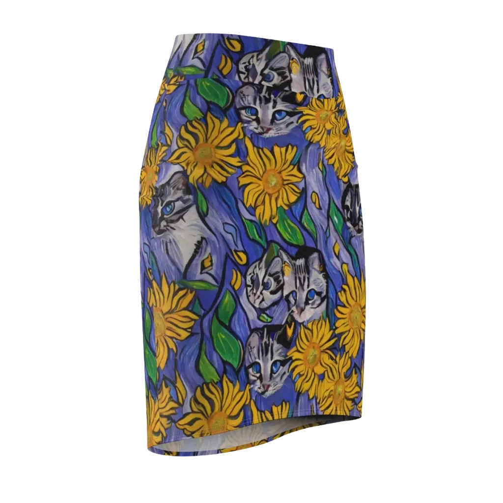 Feline Flora on Pencil Skirt — Front Side