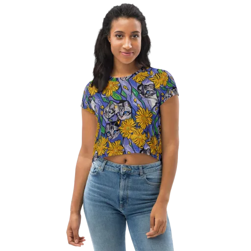 Feline Flora on a Crop Tee