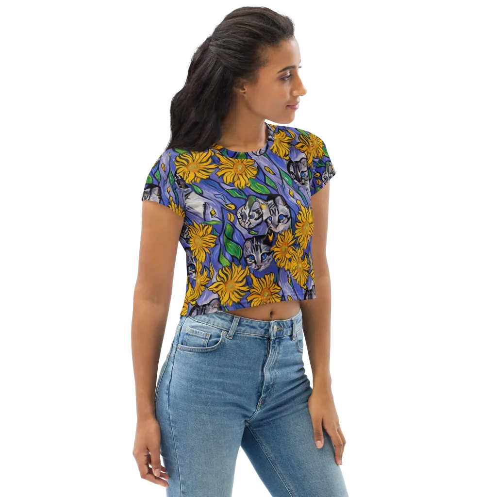 Feline Flora on Crop Tee — Right Front