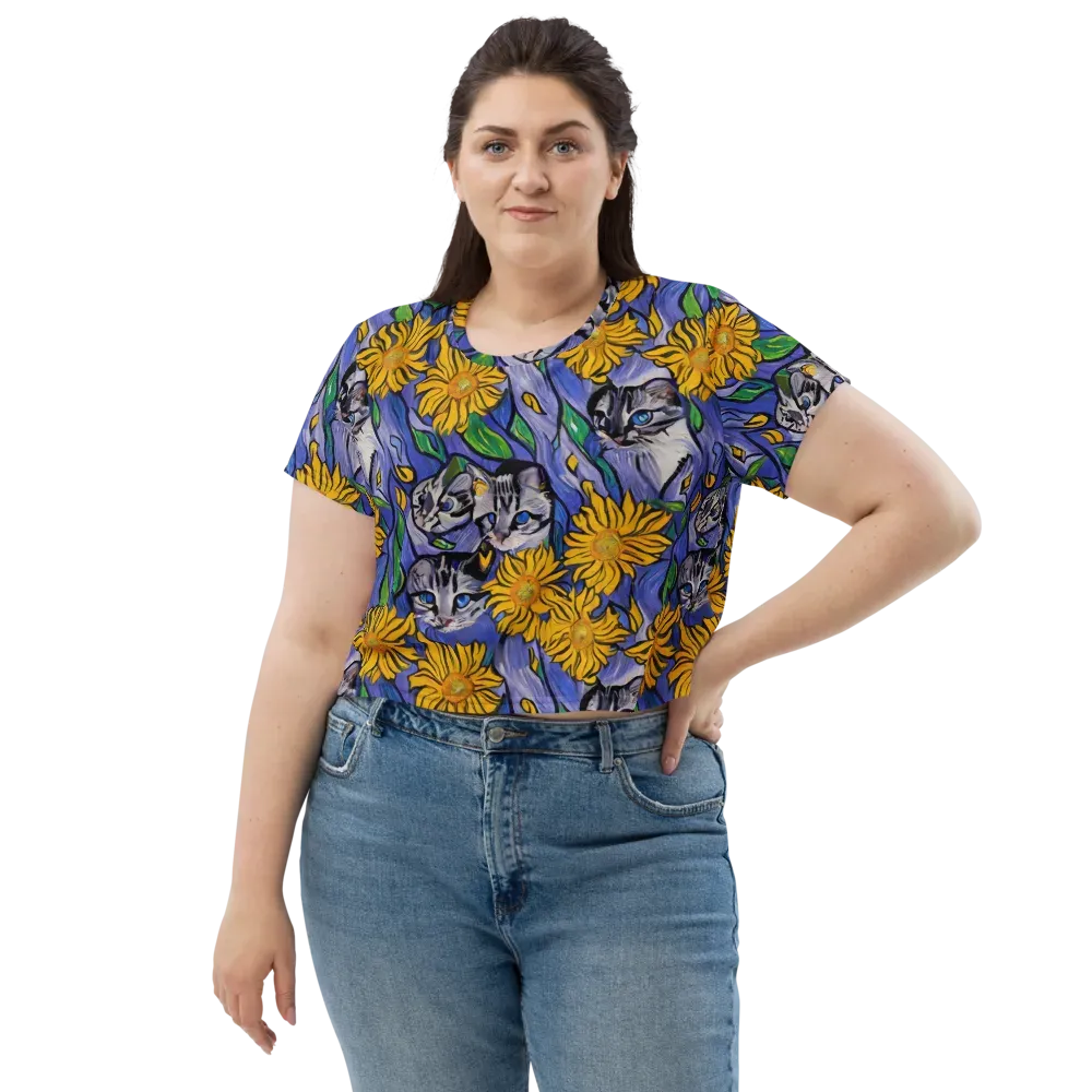 Feline Flora on Crop Tee — Front