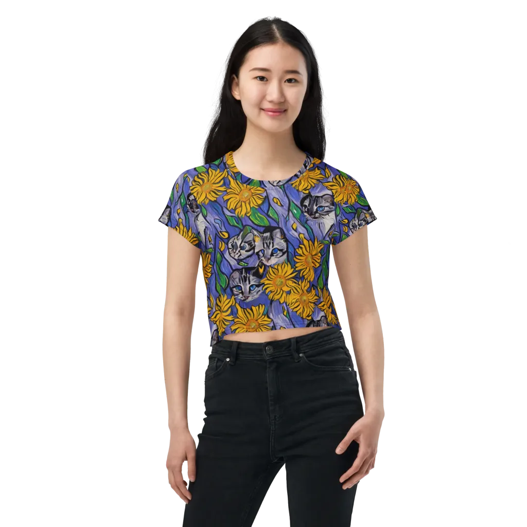 Feline Flora on Crop Tee — Front